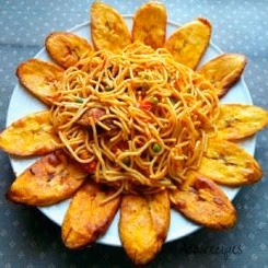 Jollof Spaghetti with Plantain image