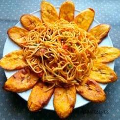 Jollof Spaghetti with Plantain image